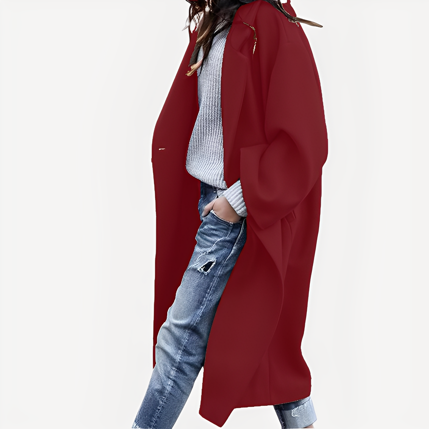 Camellia - Palton lung de lână, lejer, pentru femei