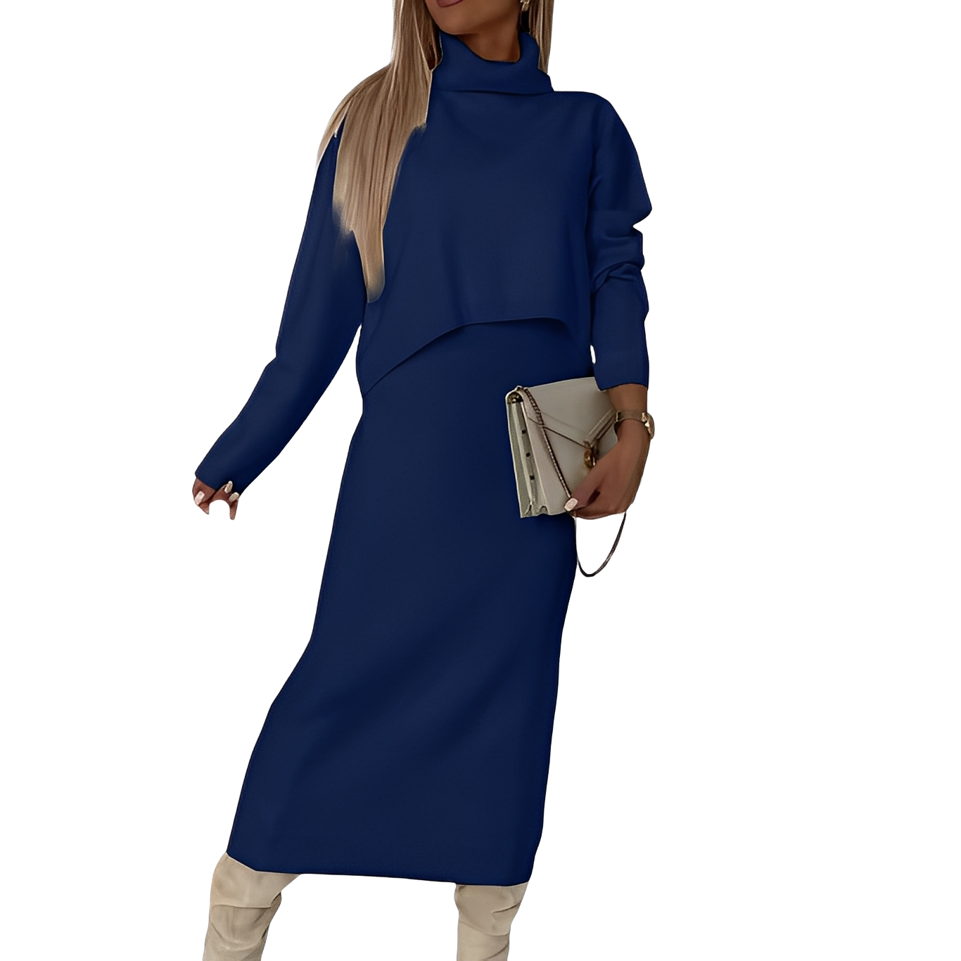 Natalee - Set rafinat cu pulover cu guler înalt și fustă pentru femei