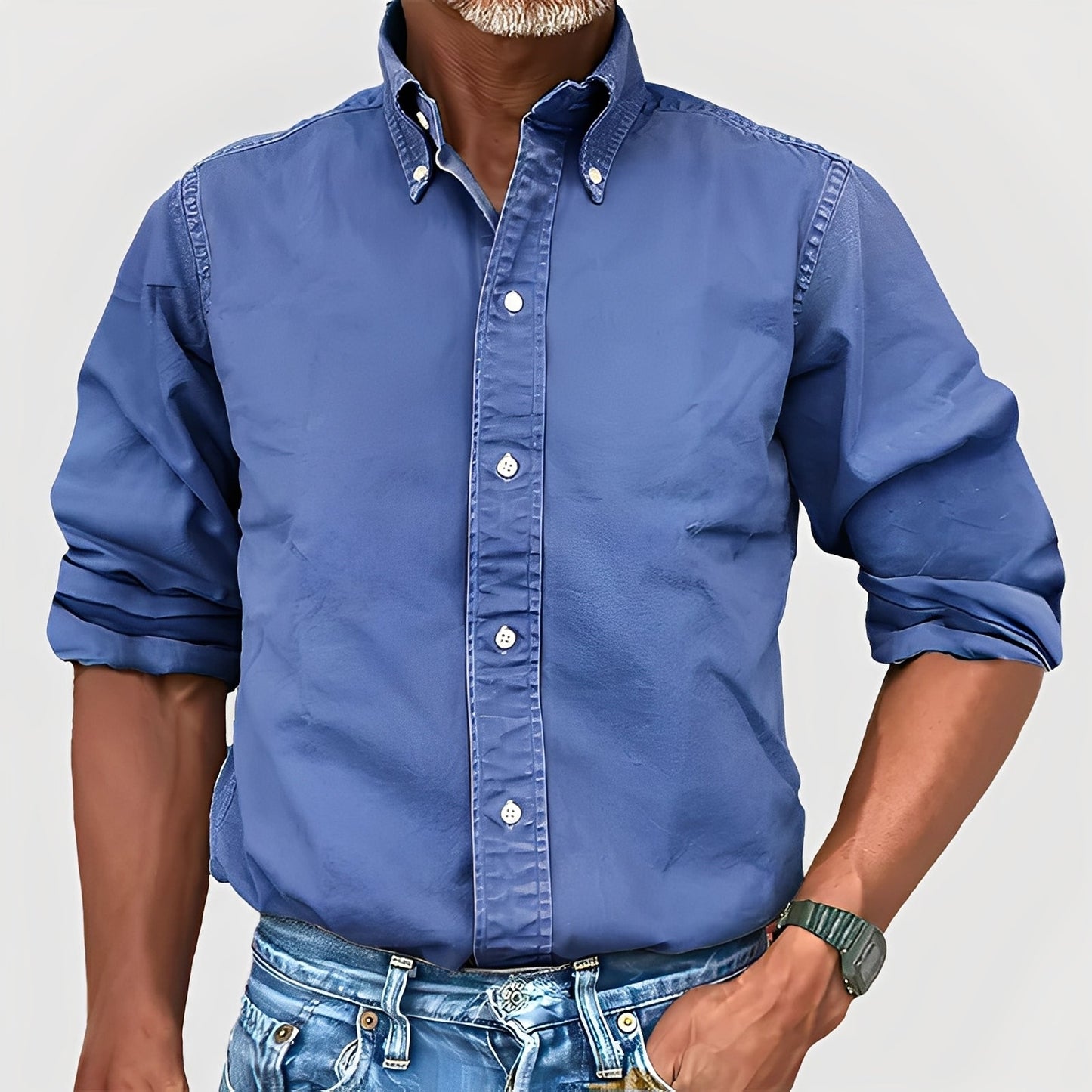 Ronald - Cămașă de bărbați cu mâneci lungi și guler retro