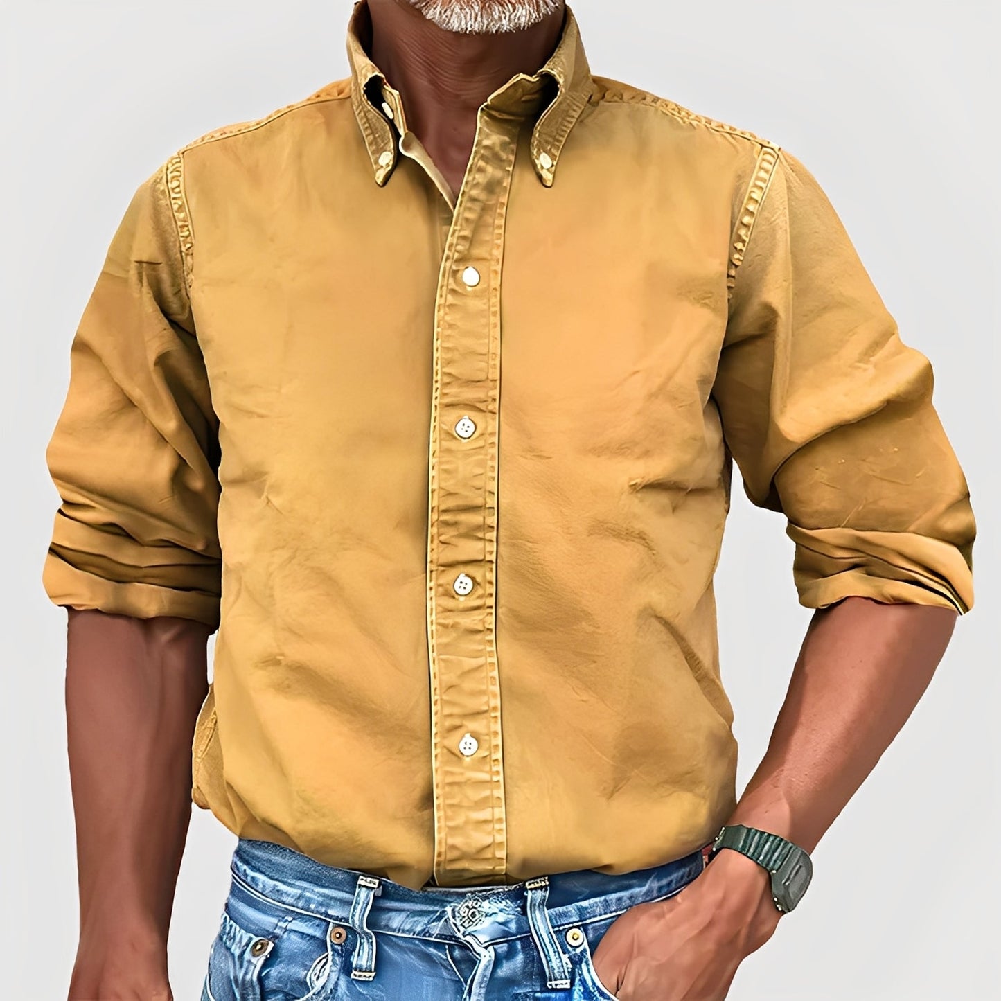 Ronald - Cămașă de bărbați cu mâneci lungi și guler retro