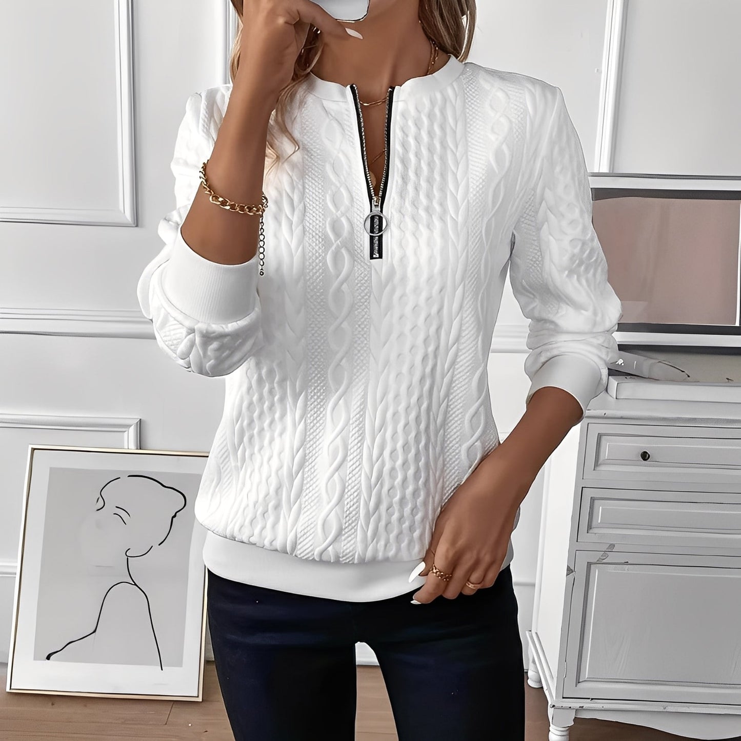 Chesley - Pulover tricotat elegant cu fermoar pentru femei