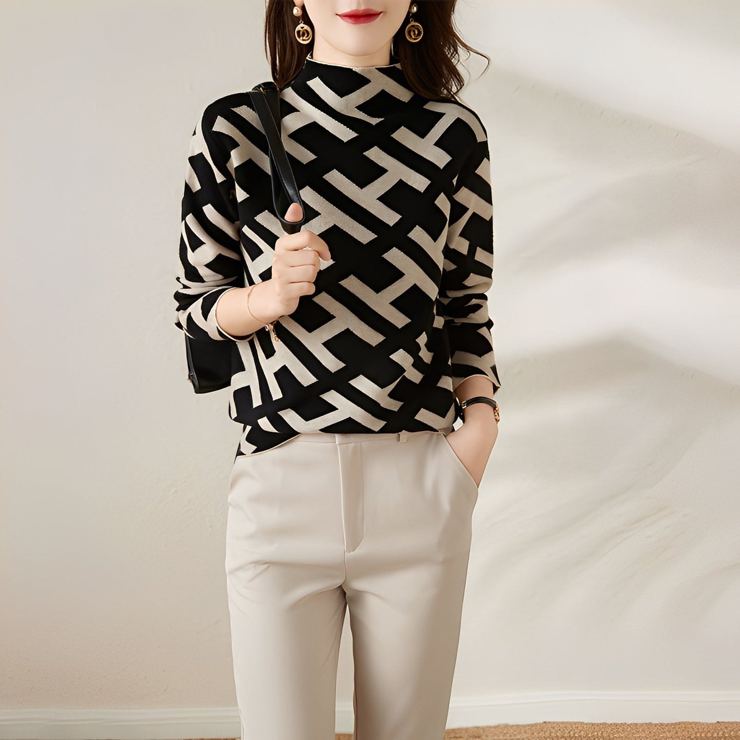 Eleanor - Pulover cu mâneci lungi și design imprimat pentru doamne