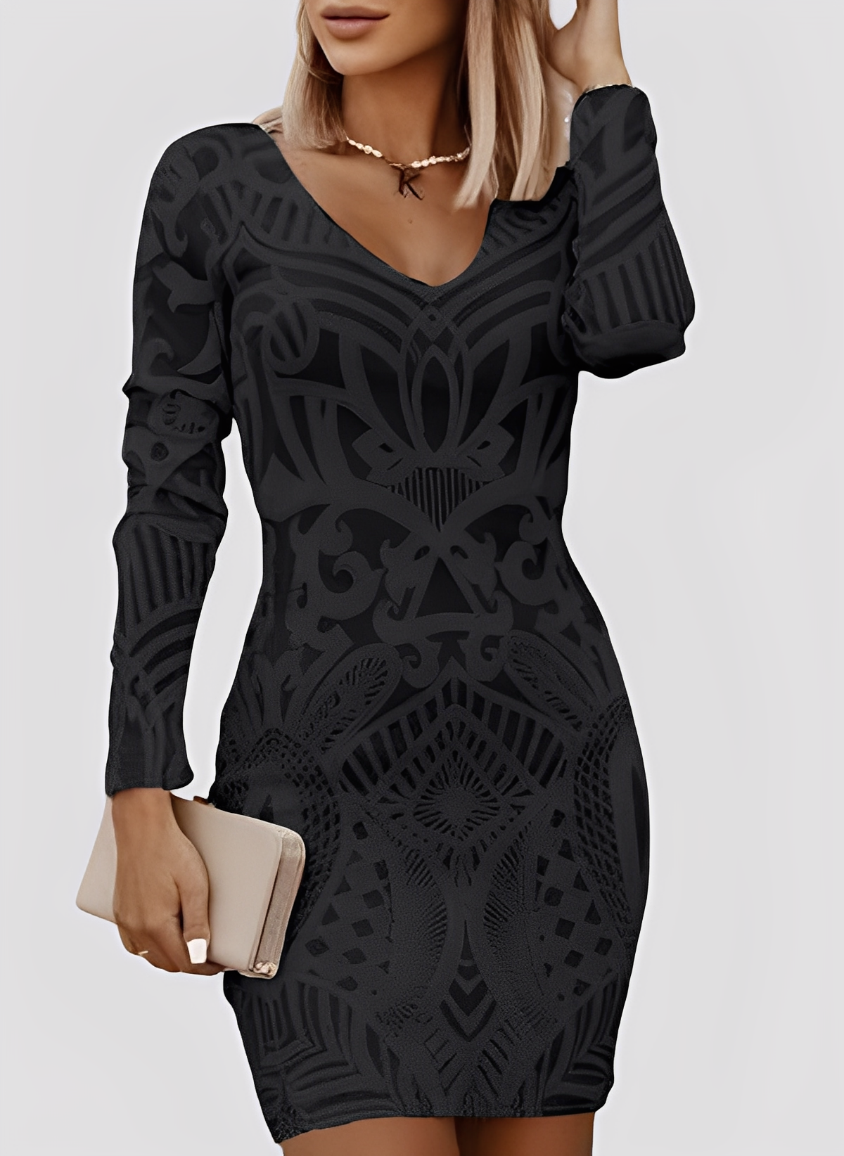 Caitlyn - Rochie elegantă, cu mâneci lungi, pentru femei, croială slim-fit