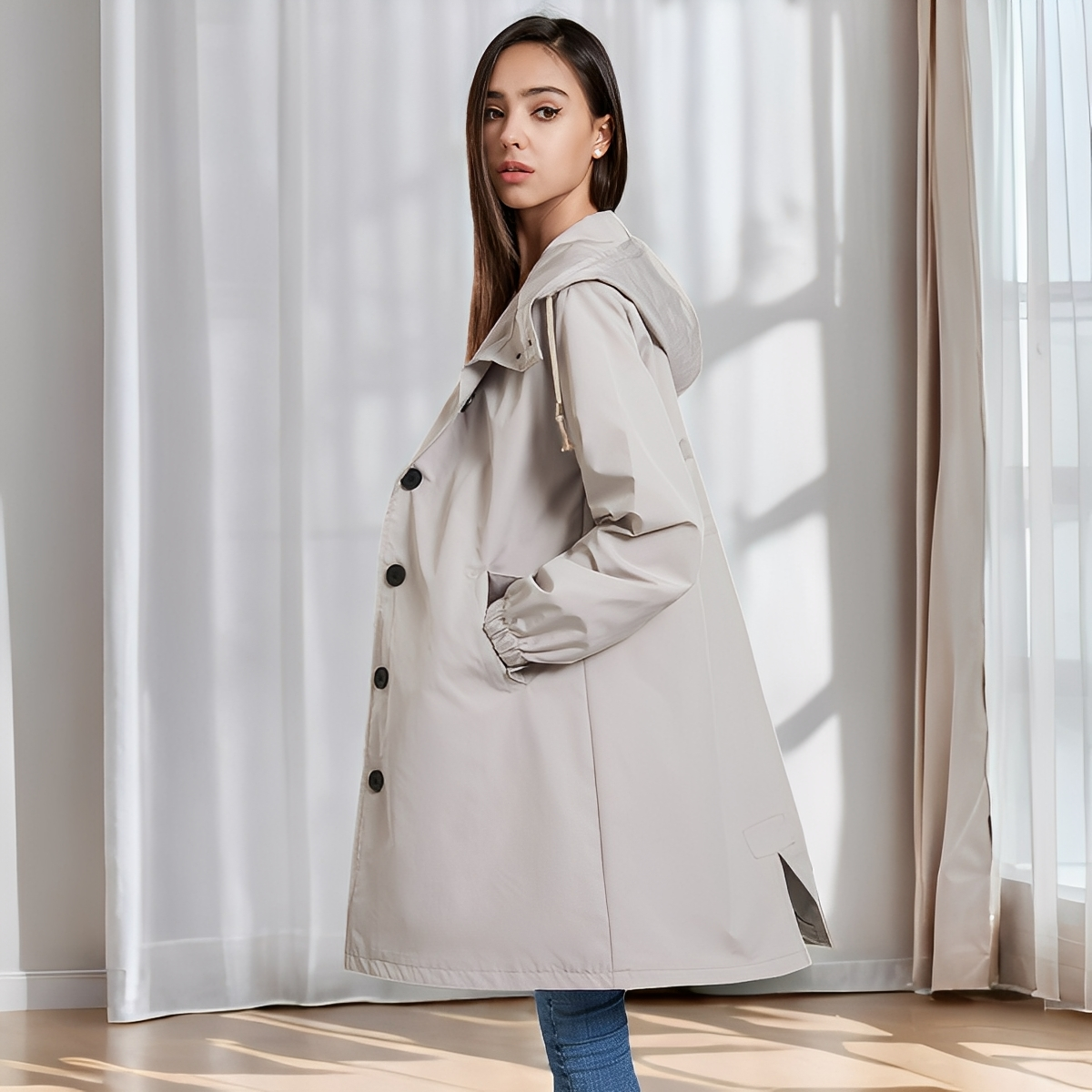 Vivyan - Jachetă casual rezistentă la apă, cu glugă, pentru doamne