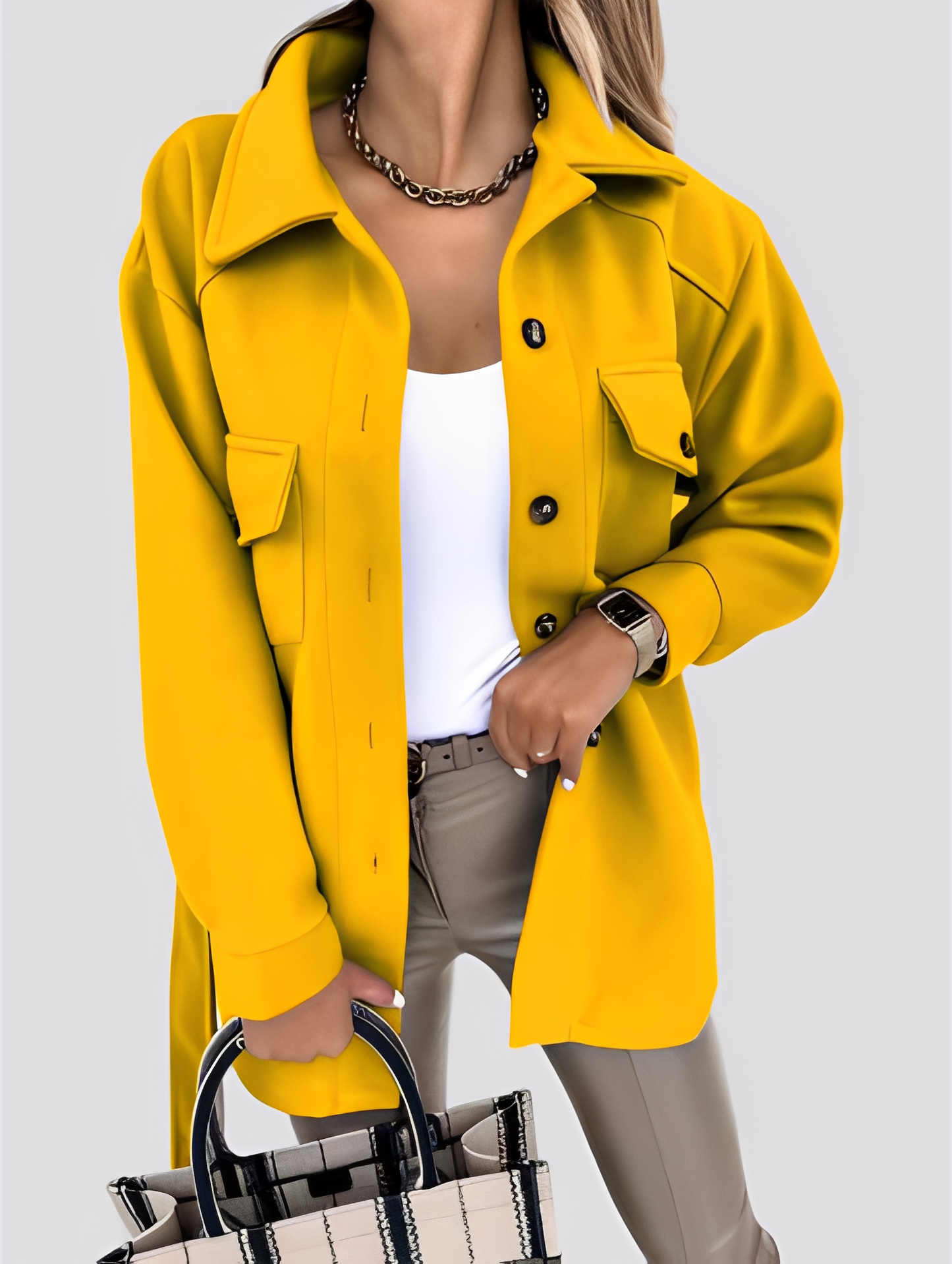 Tiffanie - Jachetă din lână modernă și ușoară cu guler rever pentru femei