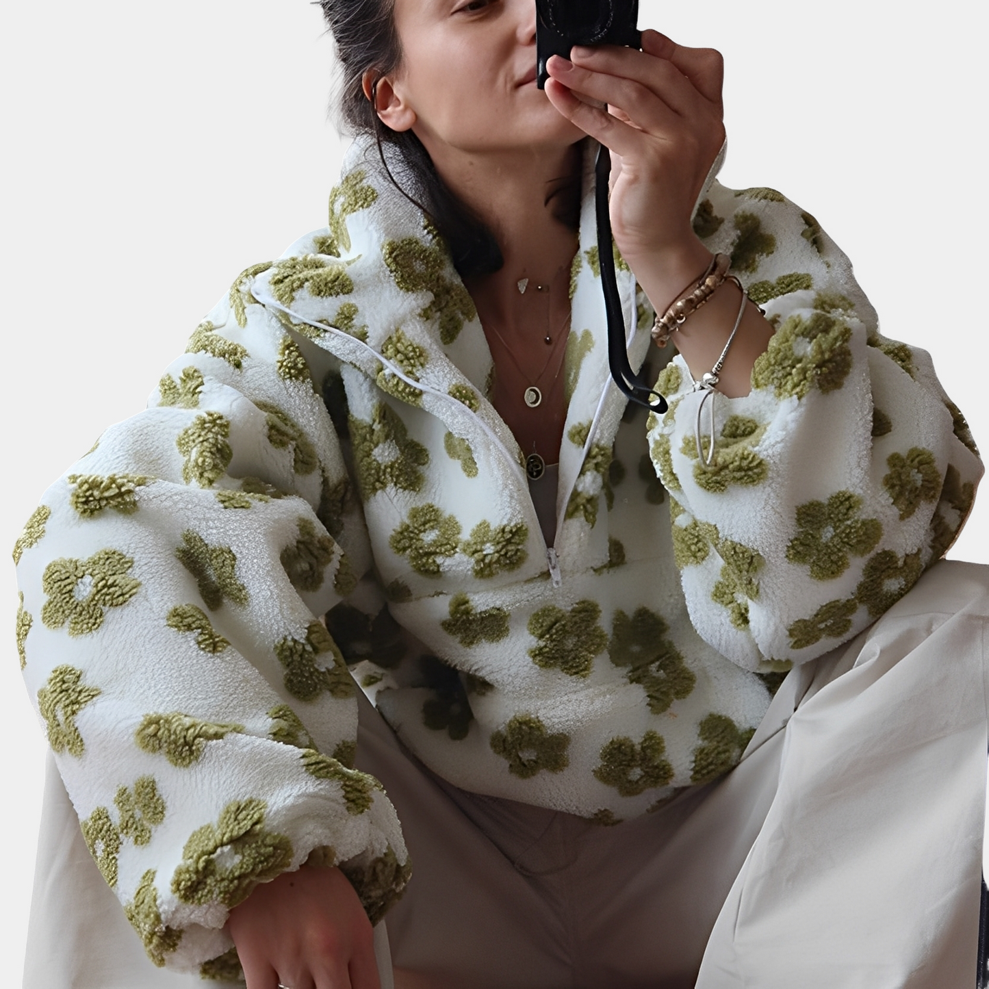 Elizabeth - Pulover Sherpa pentru femei cu model floral rafinat