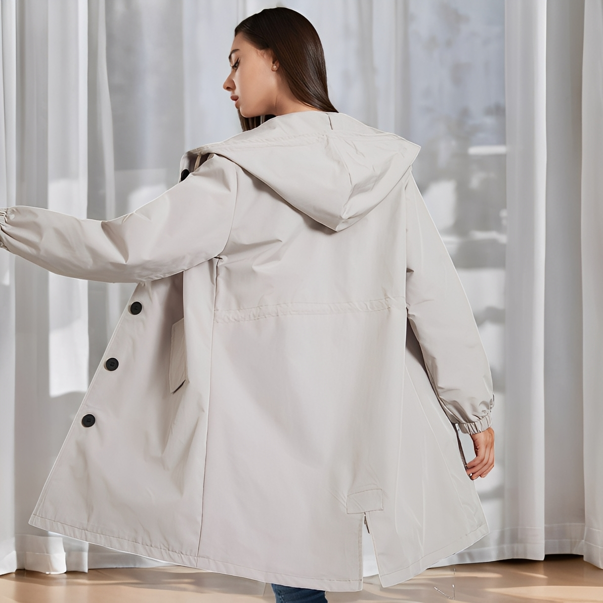 Vivyan - Jachetă casual rezistentă la apă, cu glugă, pentru doamne