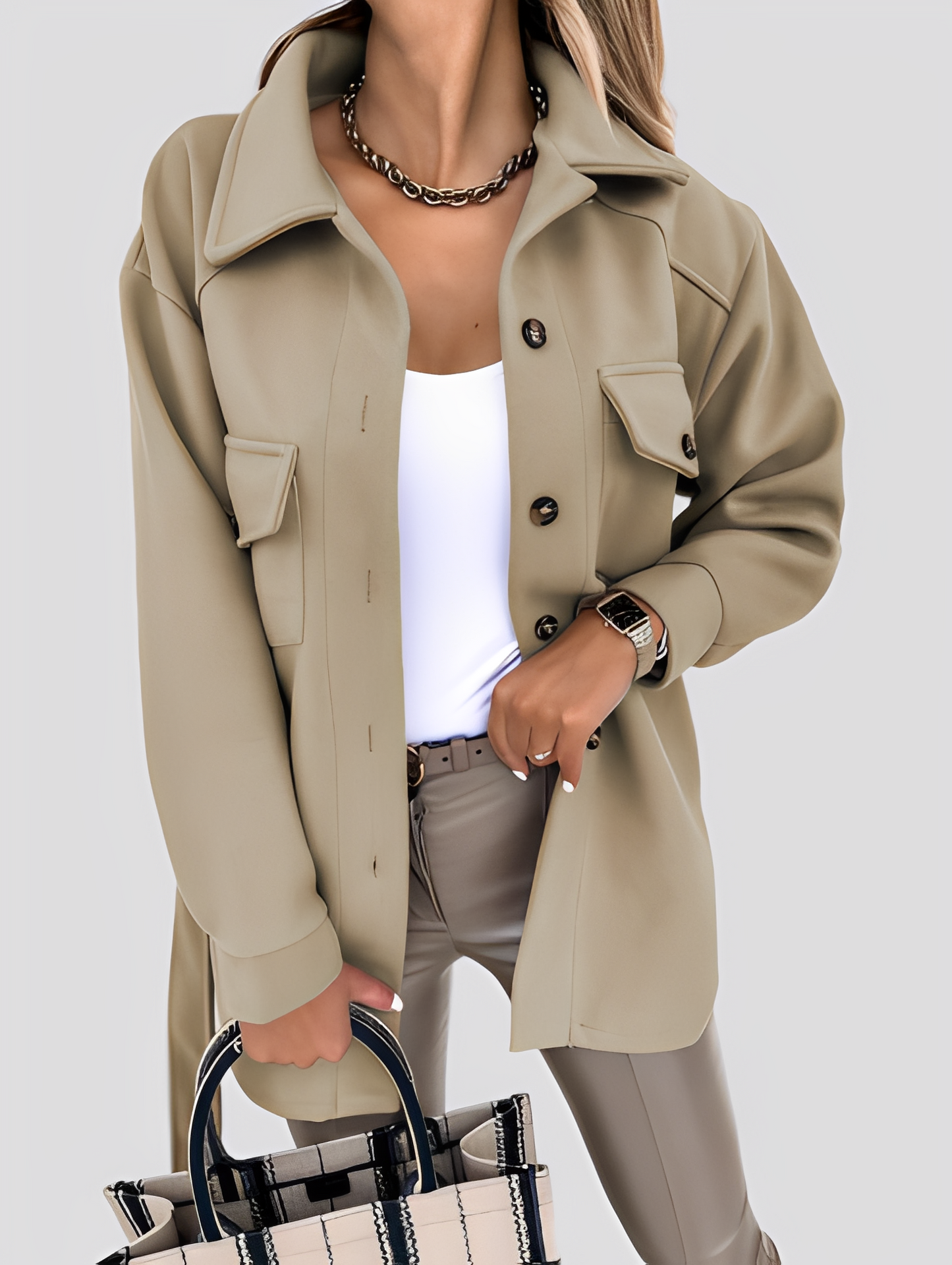 Tiffanie - Jachetă din lână modernă și ușoară cu guler rever pentru femei