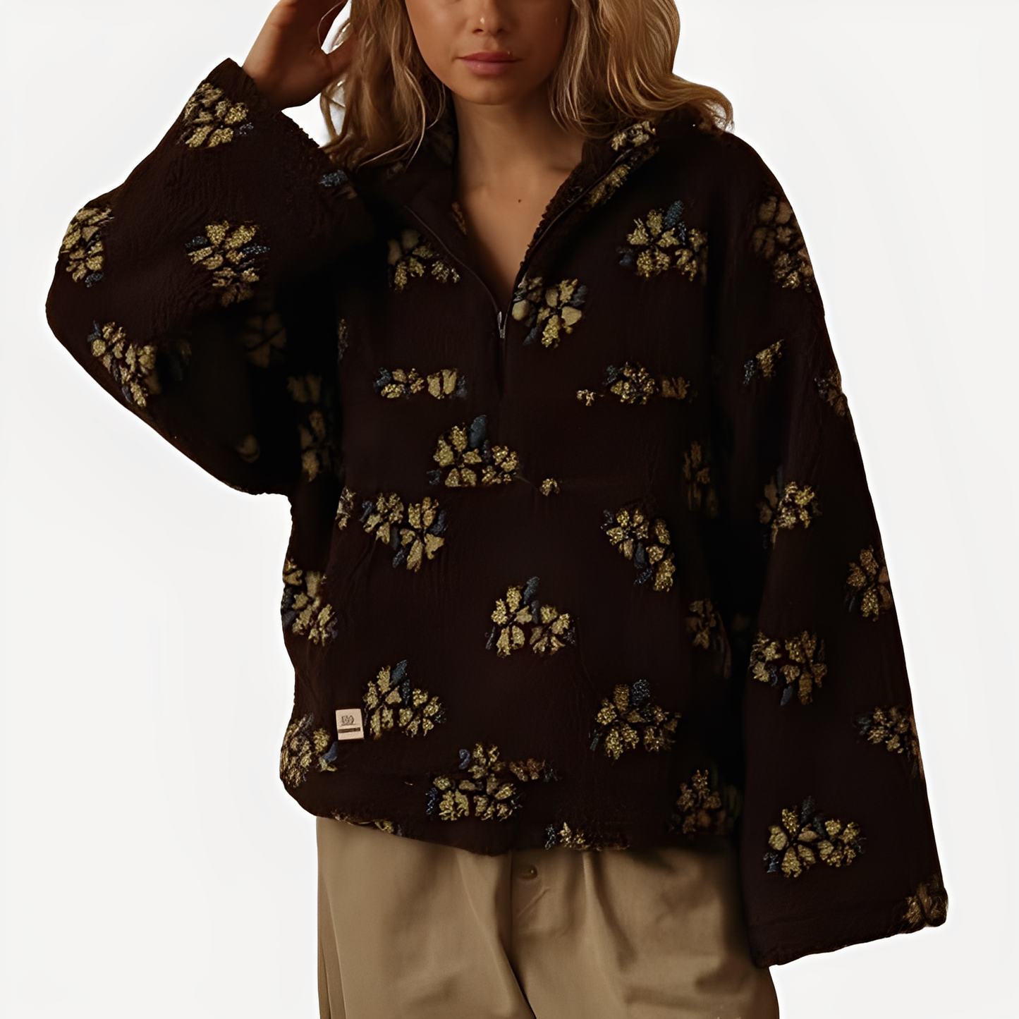 Elizabeth - Pulover Sherpa pentru femei cu model floral rafinat