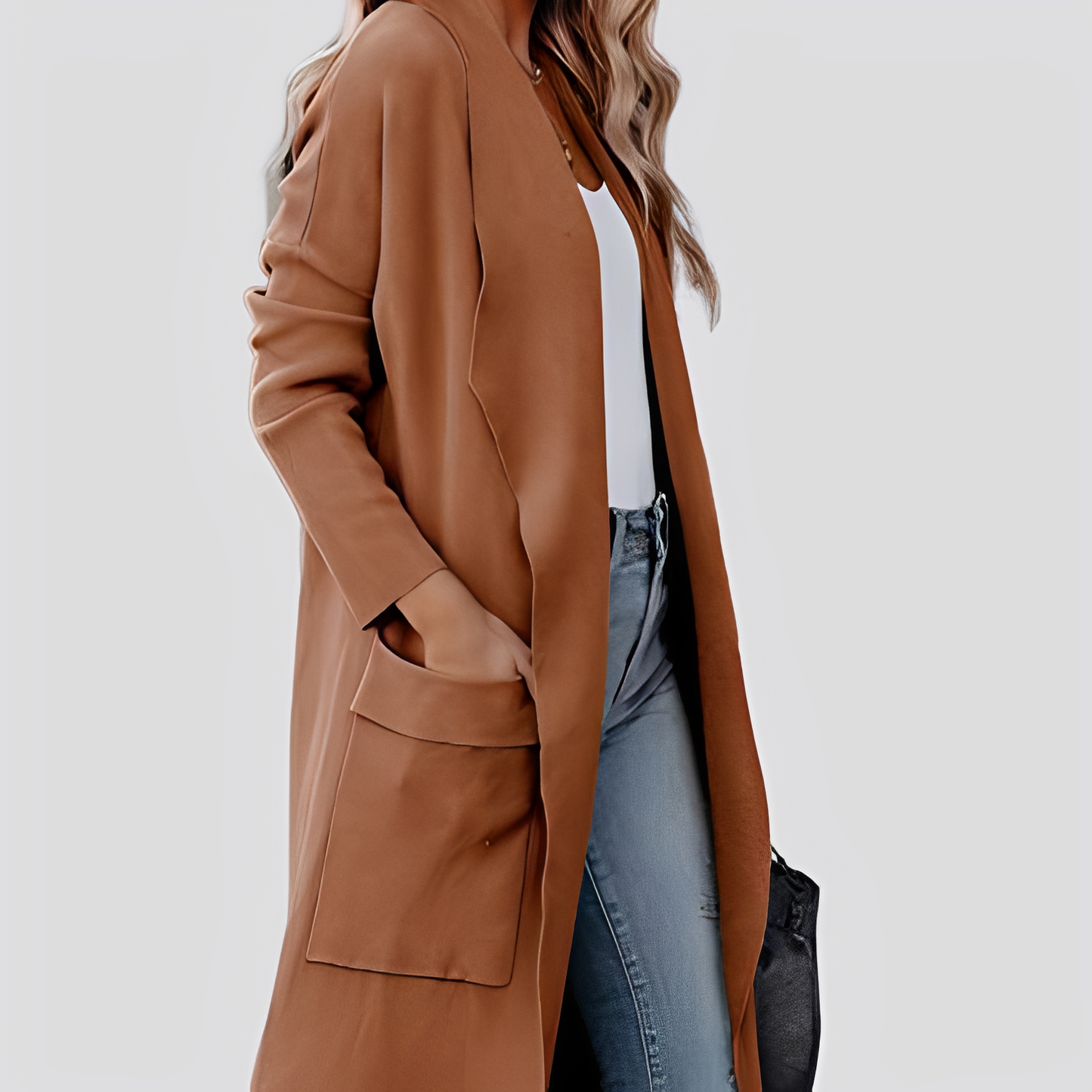 Chantal - Cardigan lung din tweed pentru femei, stil relaxat