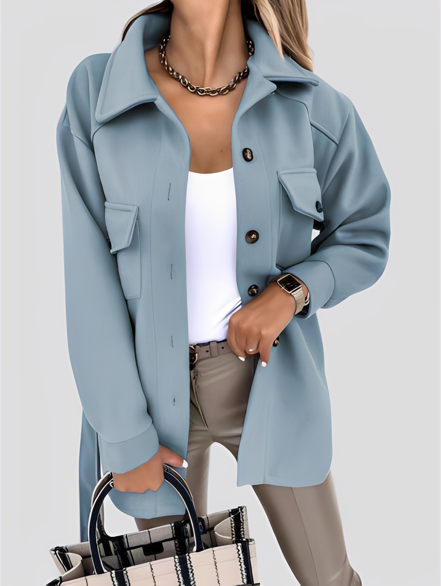 Tiffanie - Jachetă din lână modernă și ușoară cu guler rever pentru femei