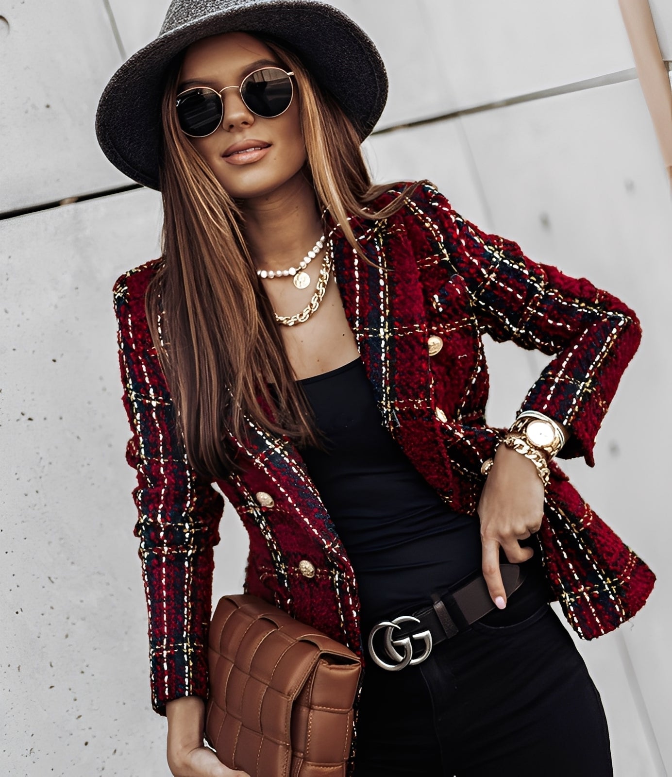 Cheri - Blazer elegant cu croială slim și model în carouri pentru femei