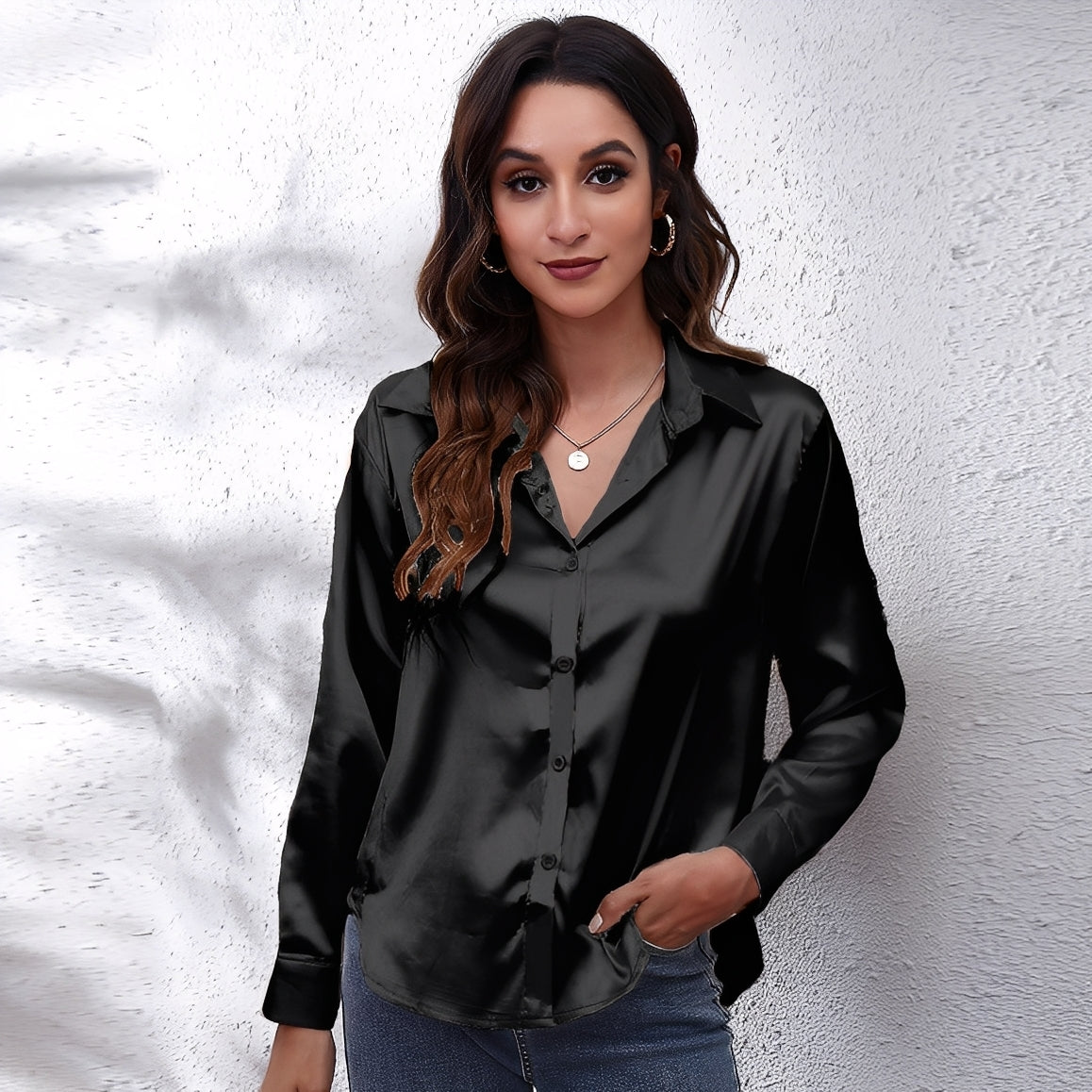 Haylee - Bluză din mătase cu mâneci lungi pentru doamne