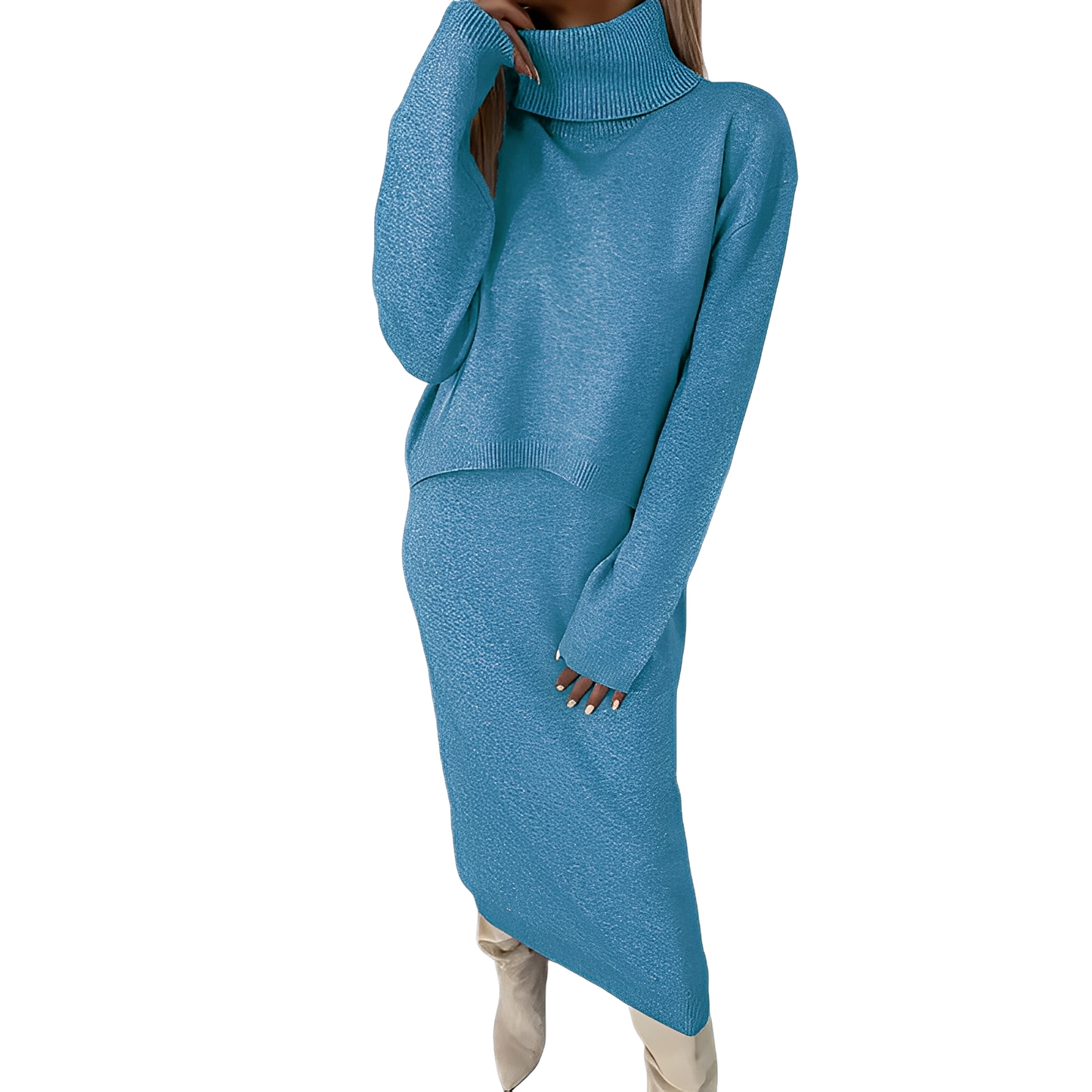 Natalee - Set rafinat cu pulover cu guler înalt și fustă pentru femei