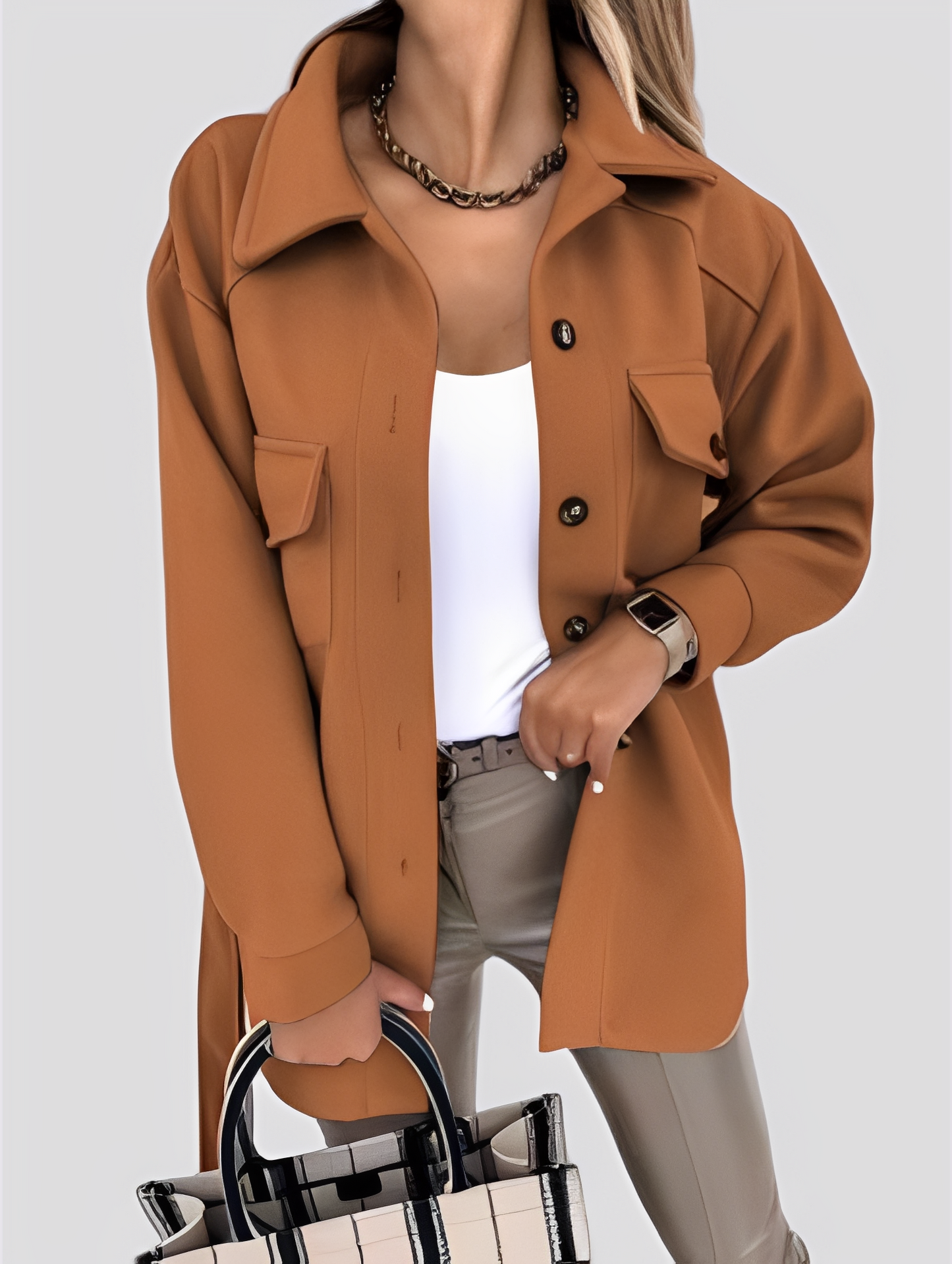 Tiffanie - Jachetă din lână modernă și ușoară cu guler rever pentru femei