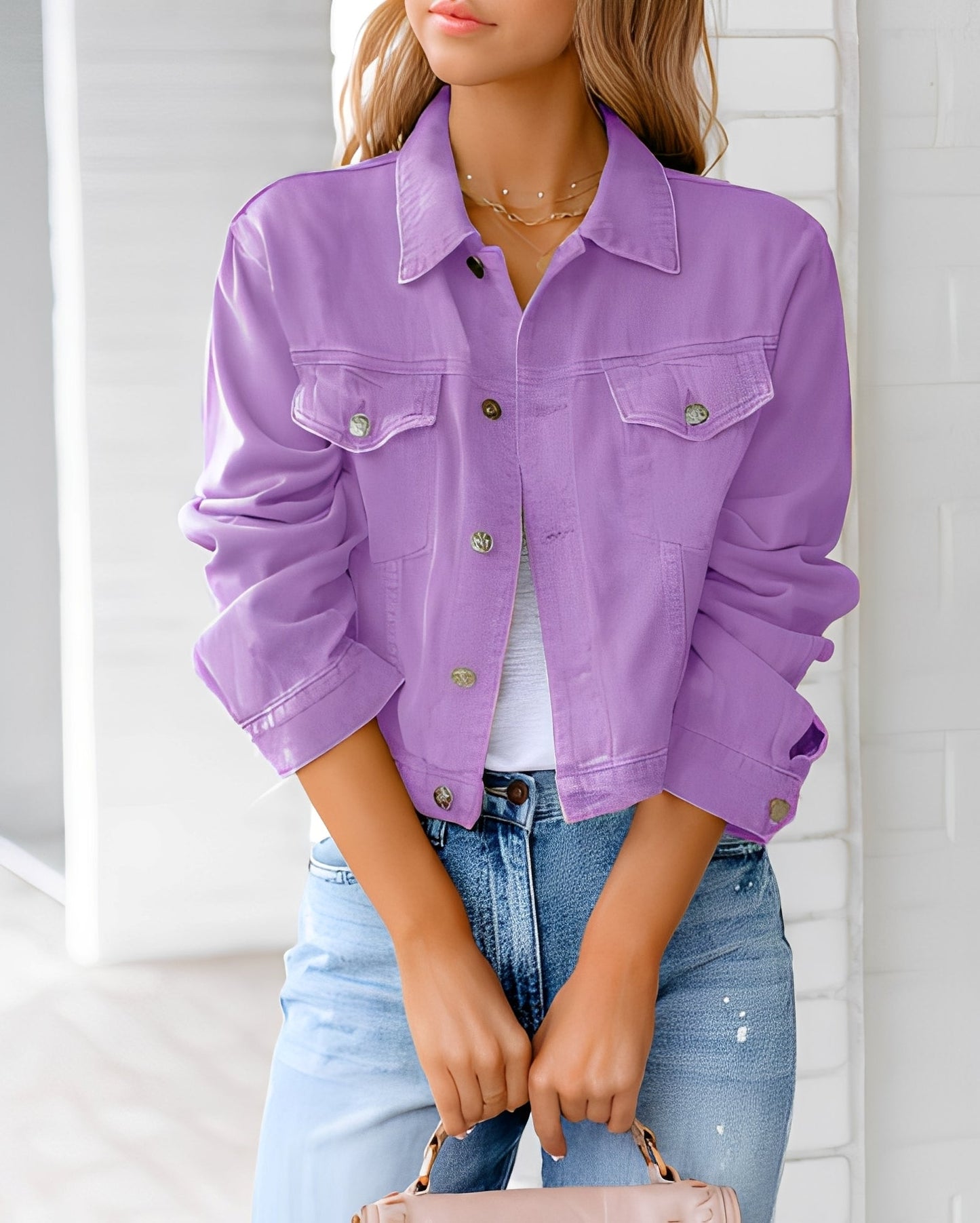 Paulene - Jachetă modernă din denim cu nasturi și buzunare