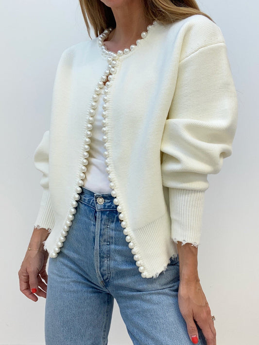 Vivien – Pulover cu ornamente din perle și franjuri