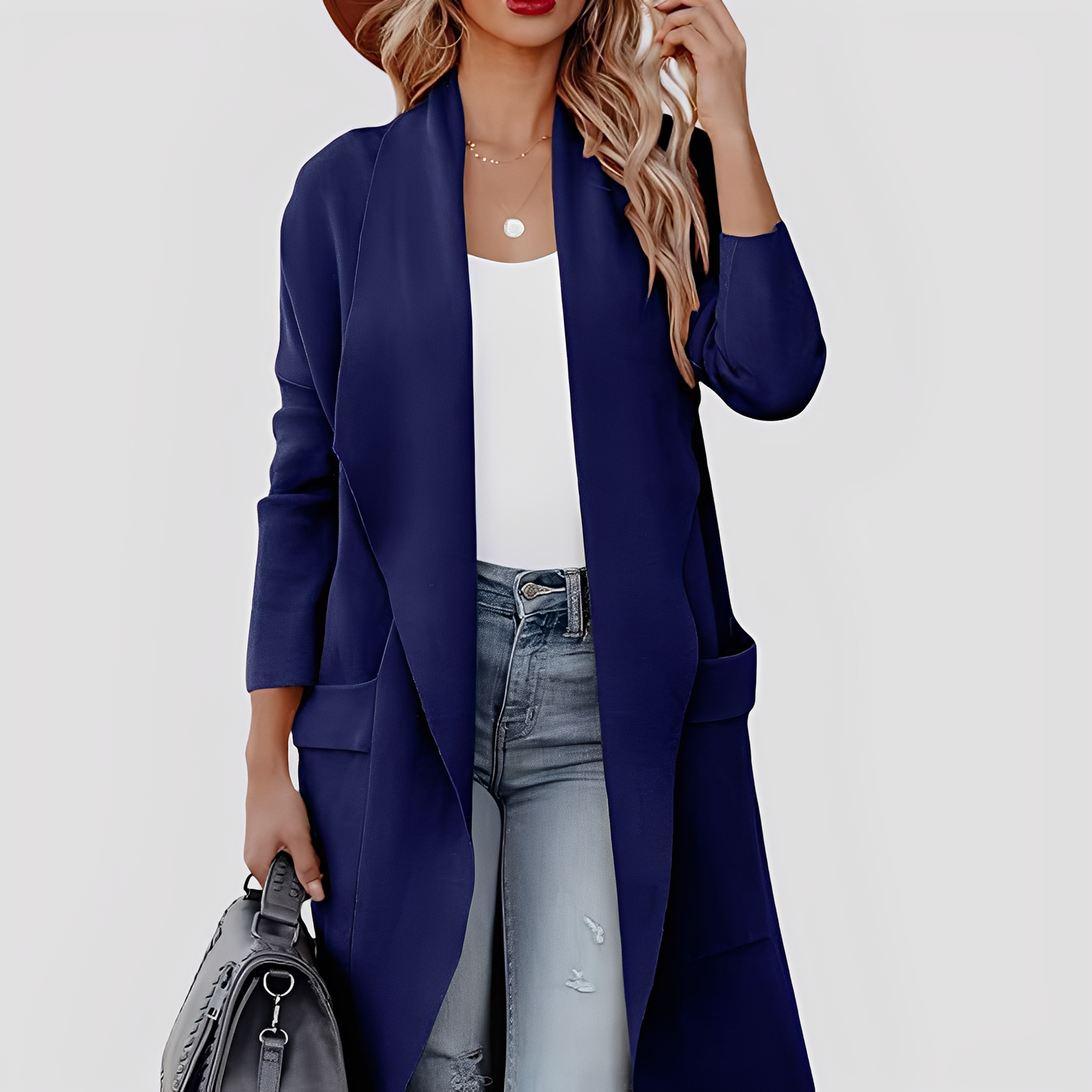 Chantal - Cardigan lung din tweed pentru femei, stil relaxat