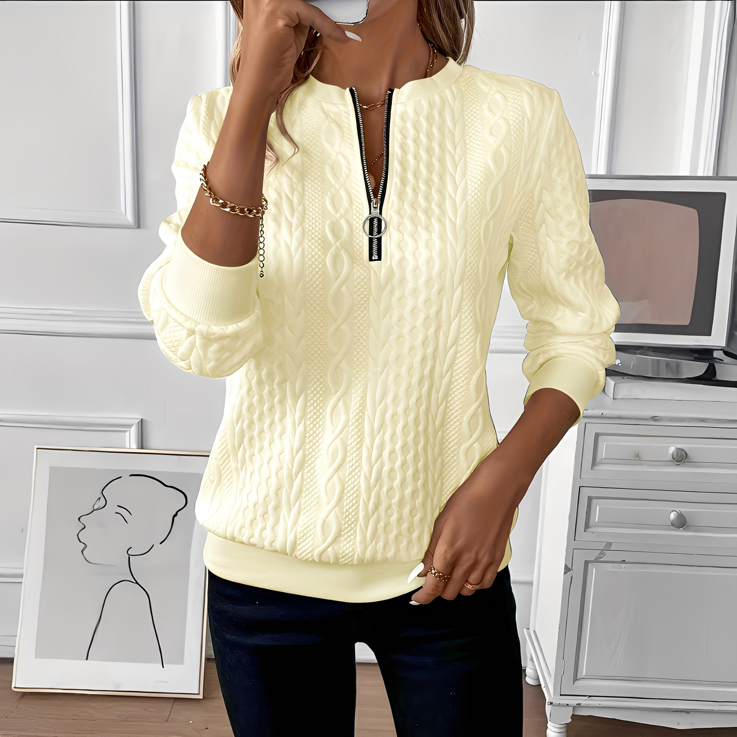 Chesley - Pulover tricotat elegant cu fermoar pentru femei