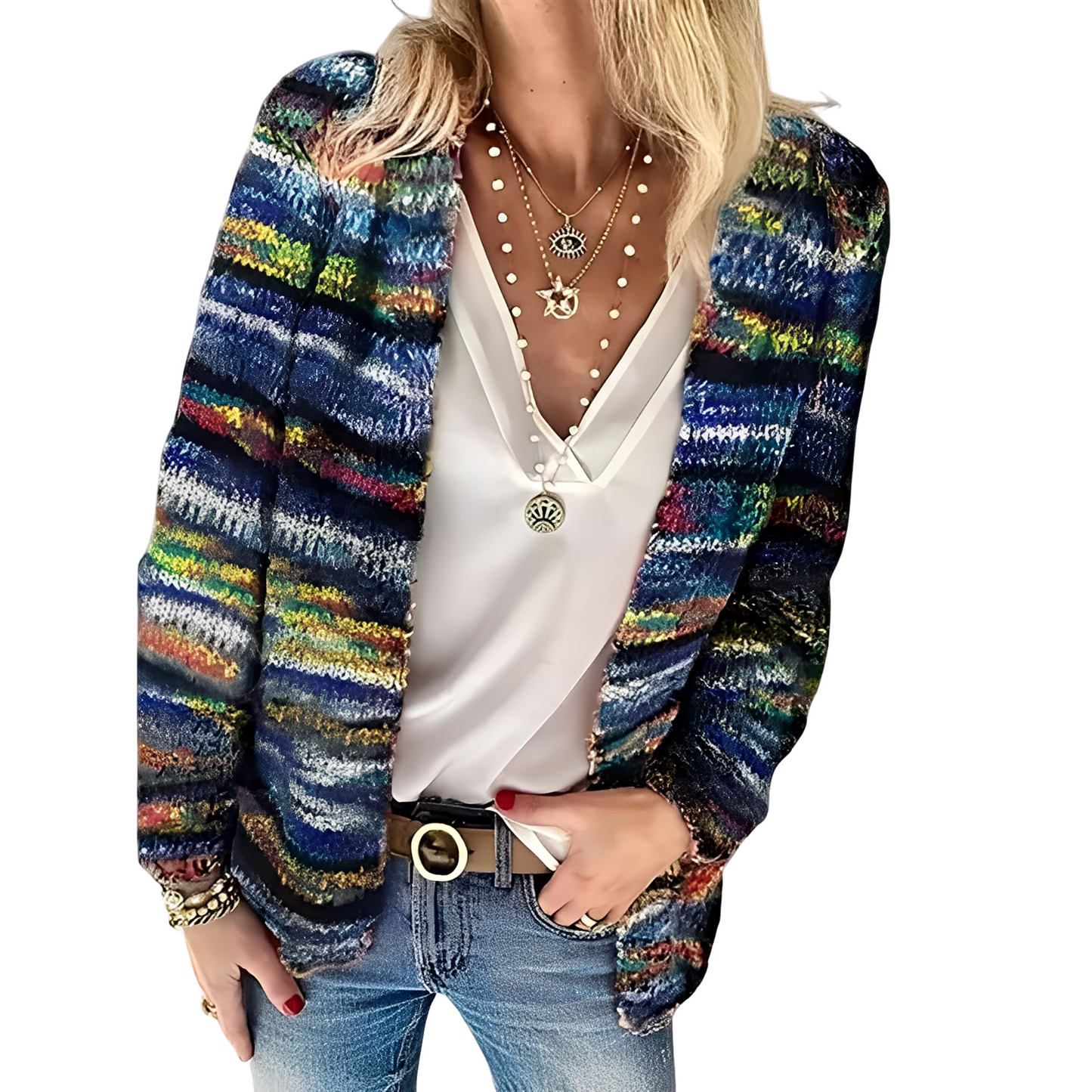 Deonne - Cardigan multicolor și simplu pentru femei