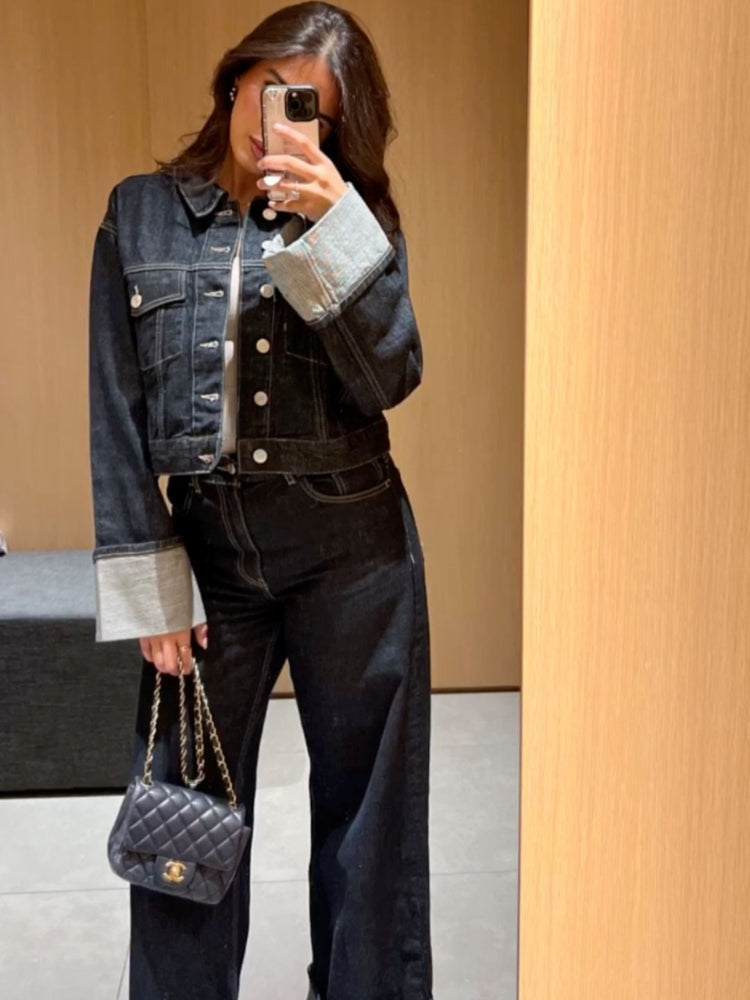 Clara – Set Denim cu Geacă Trucker & Jeans cu Talie Înaltă