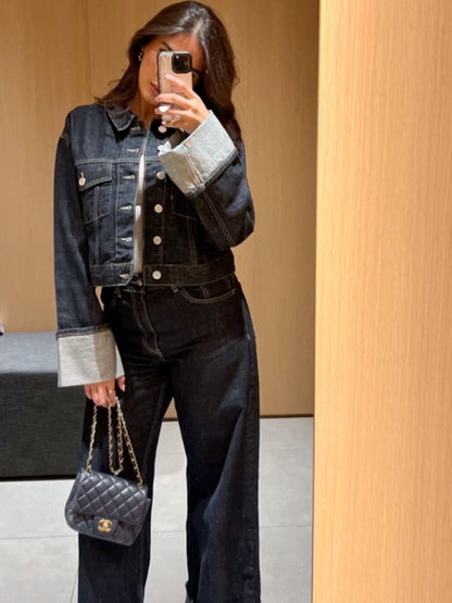 Clara – Set Denim cu Geacă Trucker & Jeans cu Talie Înaltă