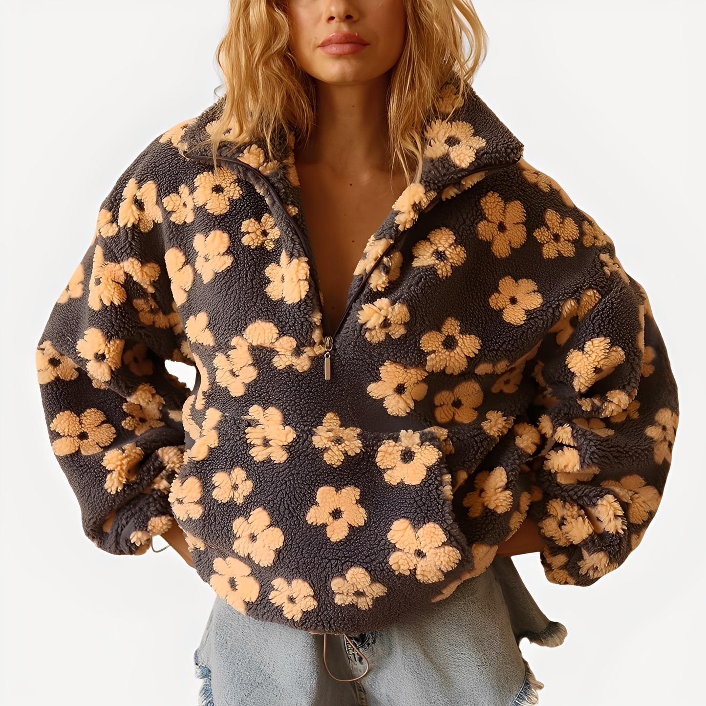 Elizabeth - Pulover Sherpa pentru femei cu model floral rafinat