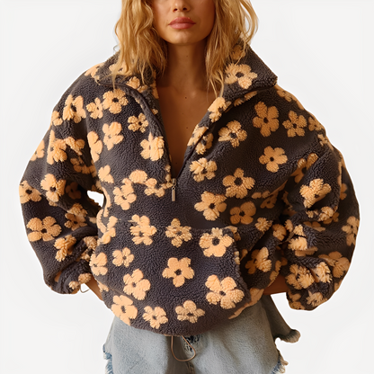 Elizabeth - Pulover Sherpa pentru femei cu model floral rafinat