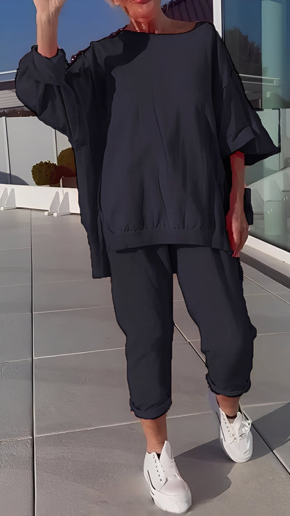 Eleanore - Set confortabil cu tricou larg și pantaloni pentru femei