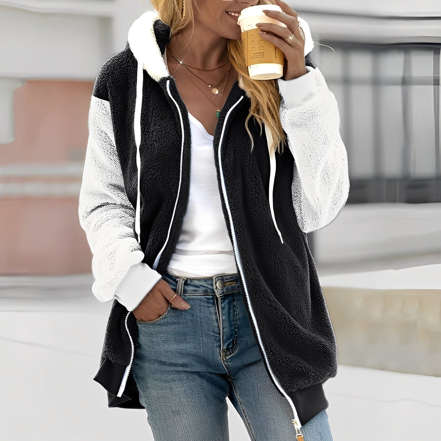 Rheanna - Geacă călduroasă din polar cu glugă pentru femei