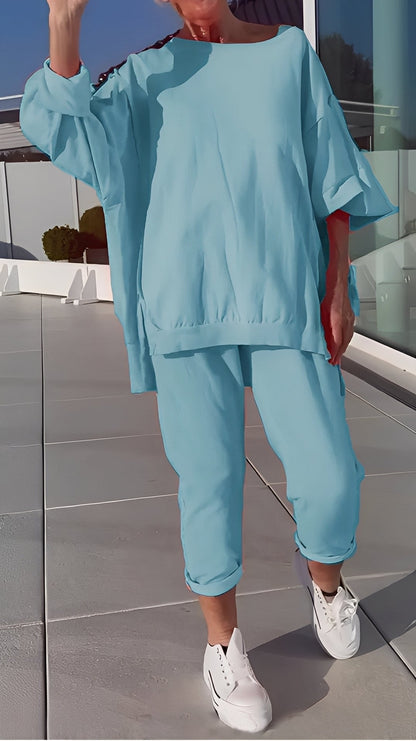 Eleanore - Set confortabil cu tricou larg și pantaloni pentru femei