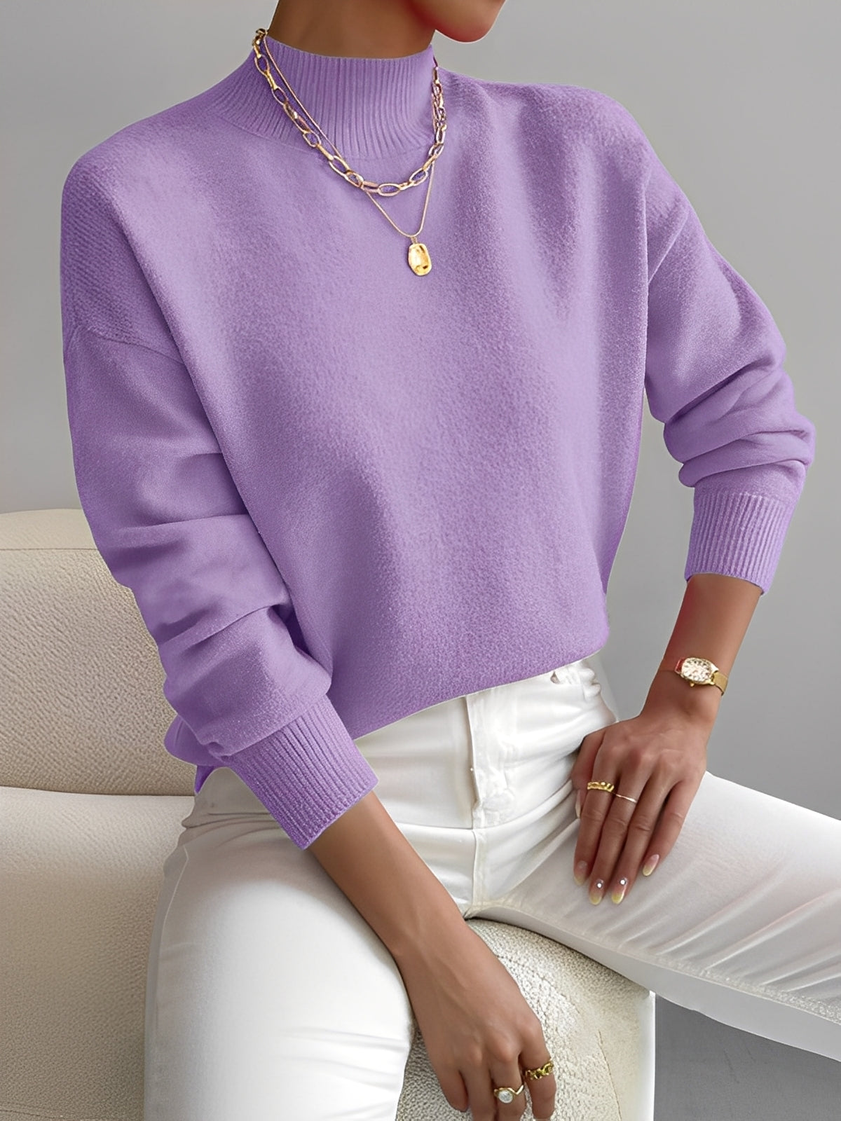 Roxana - Pulover tricotat elegant cu guler pe jumătate pentru femei