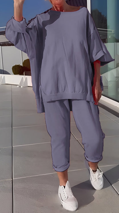 Eleanore - Set confortabil cu tricou larg și pantaloni pentru femei