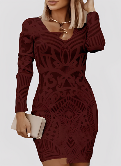 Caitlyn - Rochie elegantă, cu mâneci lungi, pentru femei, croială slim-fit