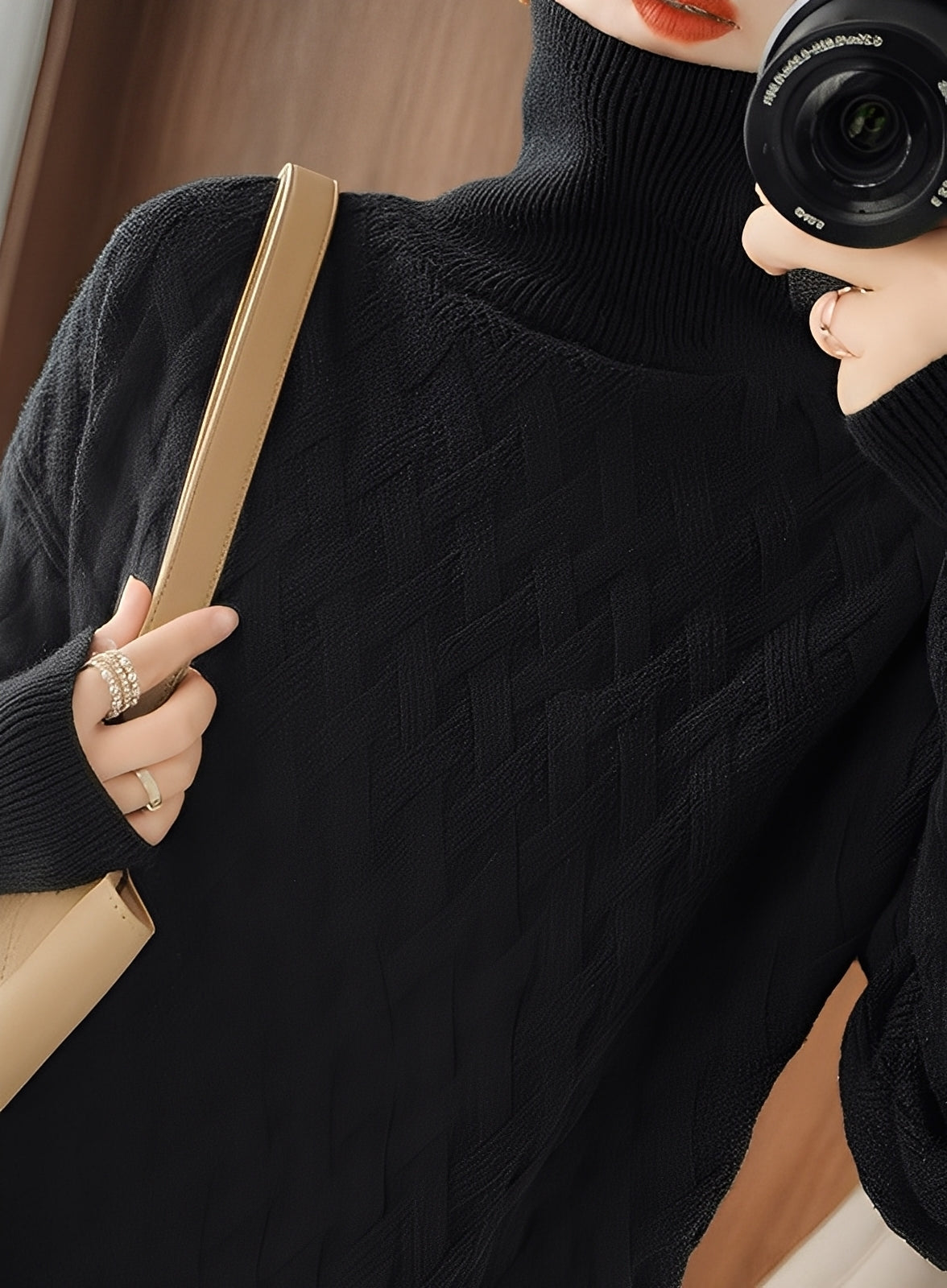 Ryanne - Pulover de damă cu guler înalt din cașmir