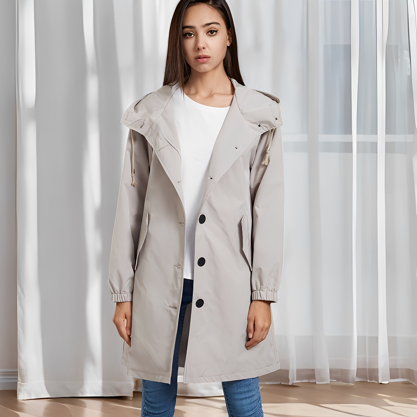 Vivyan - Jachetă casual rezistentă la apă, cu glugă, pentru doamne