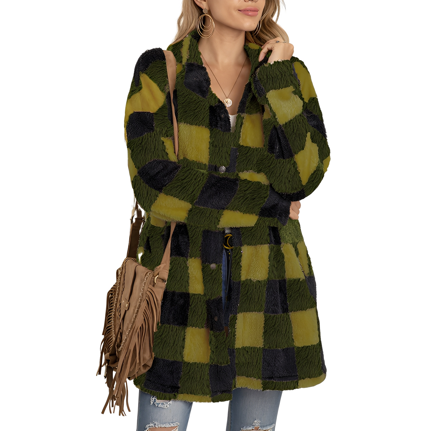 Malvina - Palton lung cu carouri pentru femei