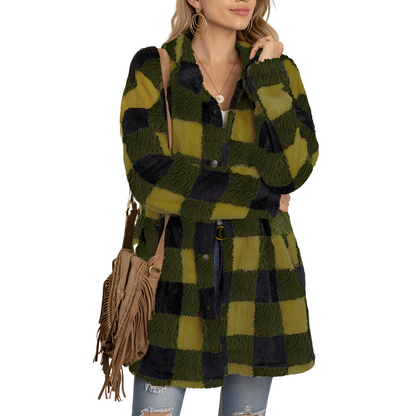 Malvina - Palton lung cu carouri pentru femei