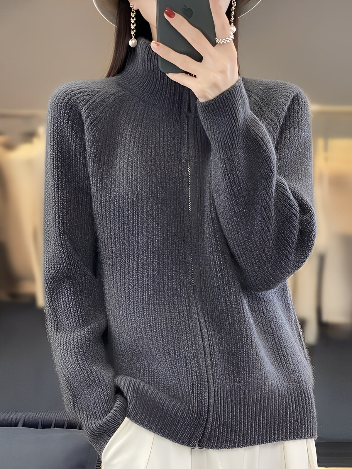 Brylee - Jacheta elegantă de lână cu fermoar pentru femei