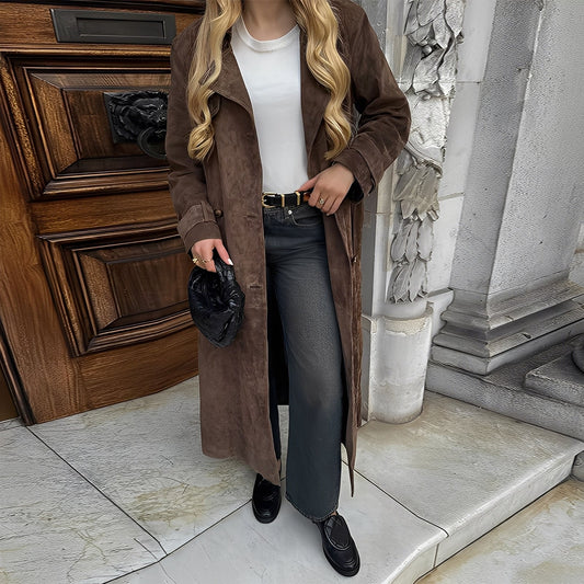 Katrina - Palton lung cu două rânduri de nasturi, stil elegant pentru femei