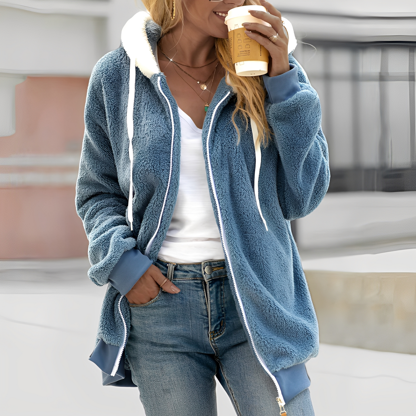 Rheanna - Geacă călduroasă din polar cu glugă pentru femei