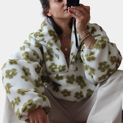 Elizabeth - Pulover Sherpa pentru femei cu model floral rafinat