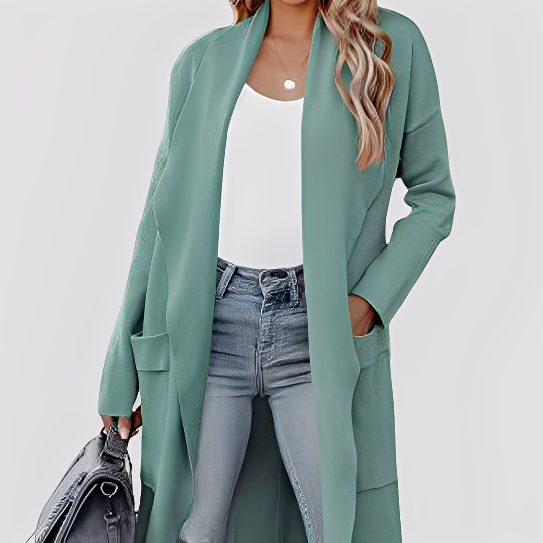 Chantal - Cardigan lung din tweed pentru femei, stil relaxat