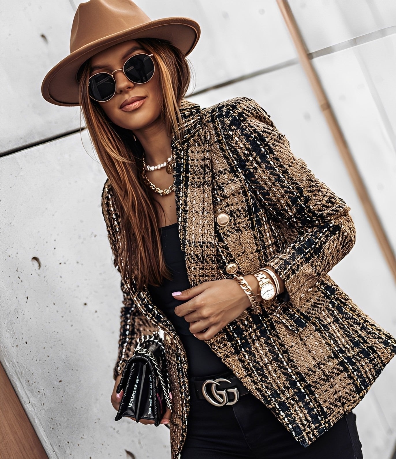 Cheri - Blazer elegant cu croială slim și model în carouri pentru femei