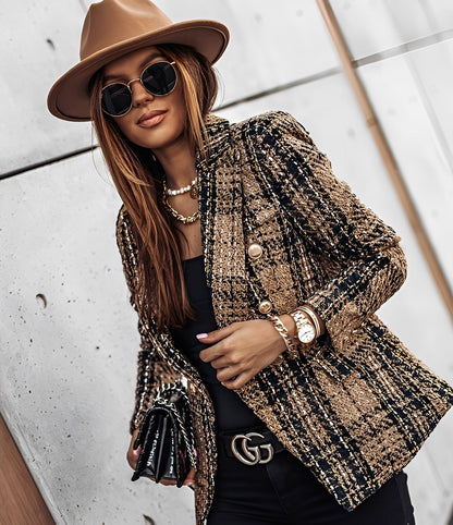 Cheri - Blazer elegant cu croială slim și model în carouri pentru femei