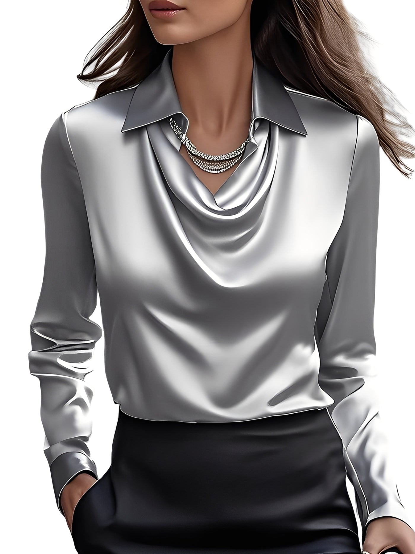 Dionne - Bluză elegantă de damă cu mâneci lungi din satin