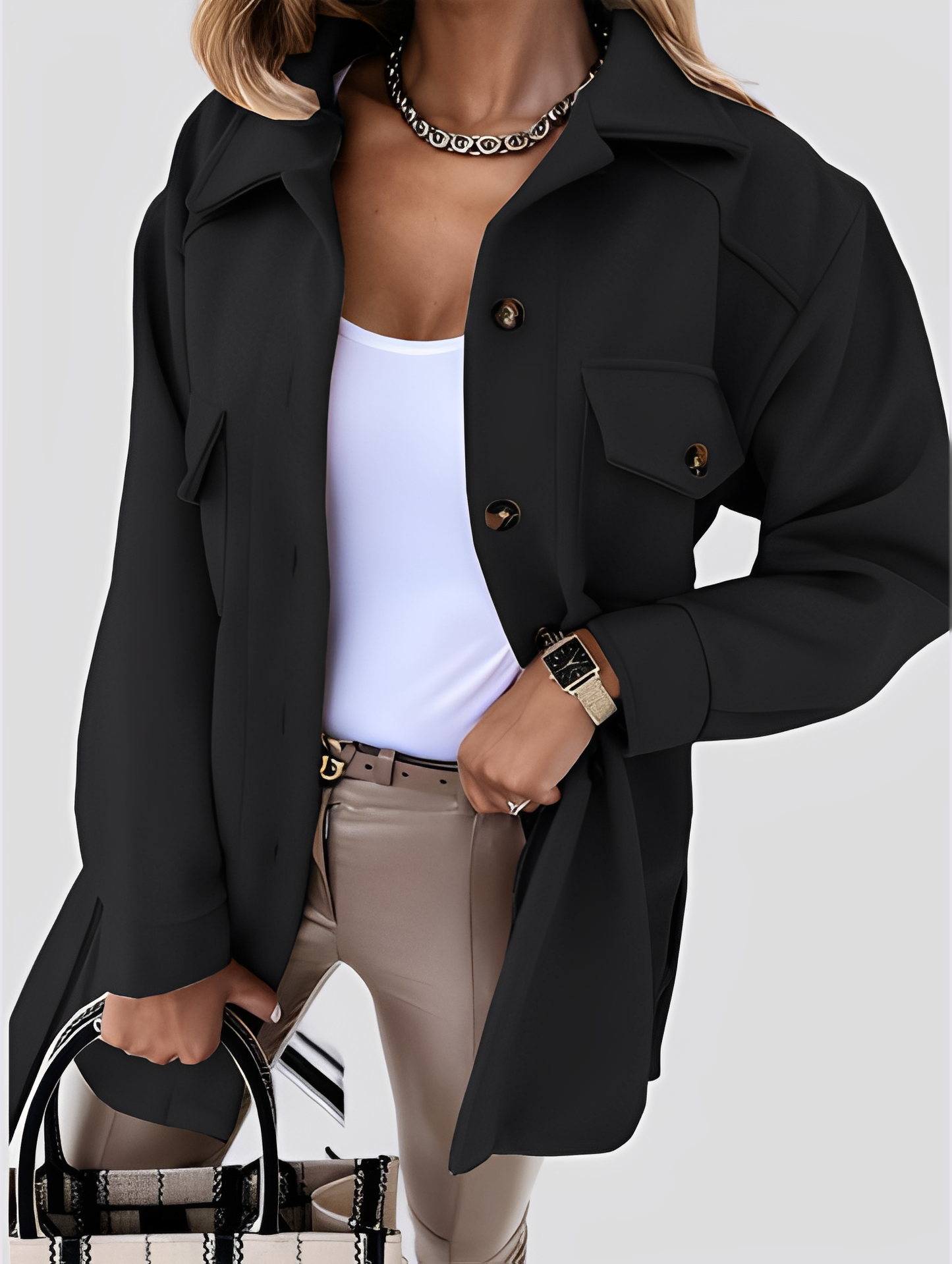 Tiffanie - Jachetă din lână modernă și ușoară cu guler rever pentru femei