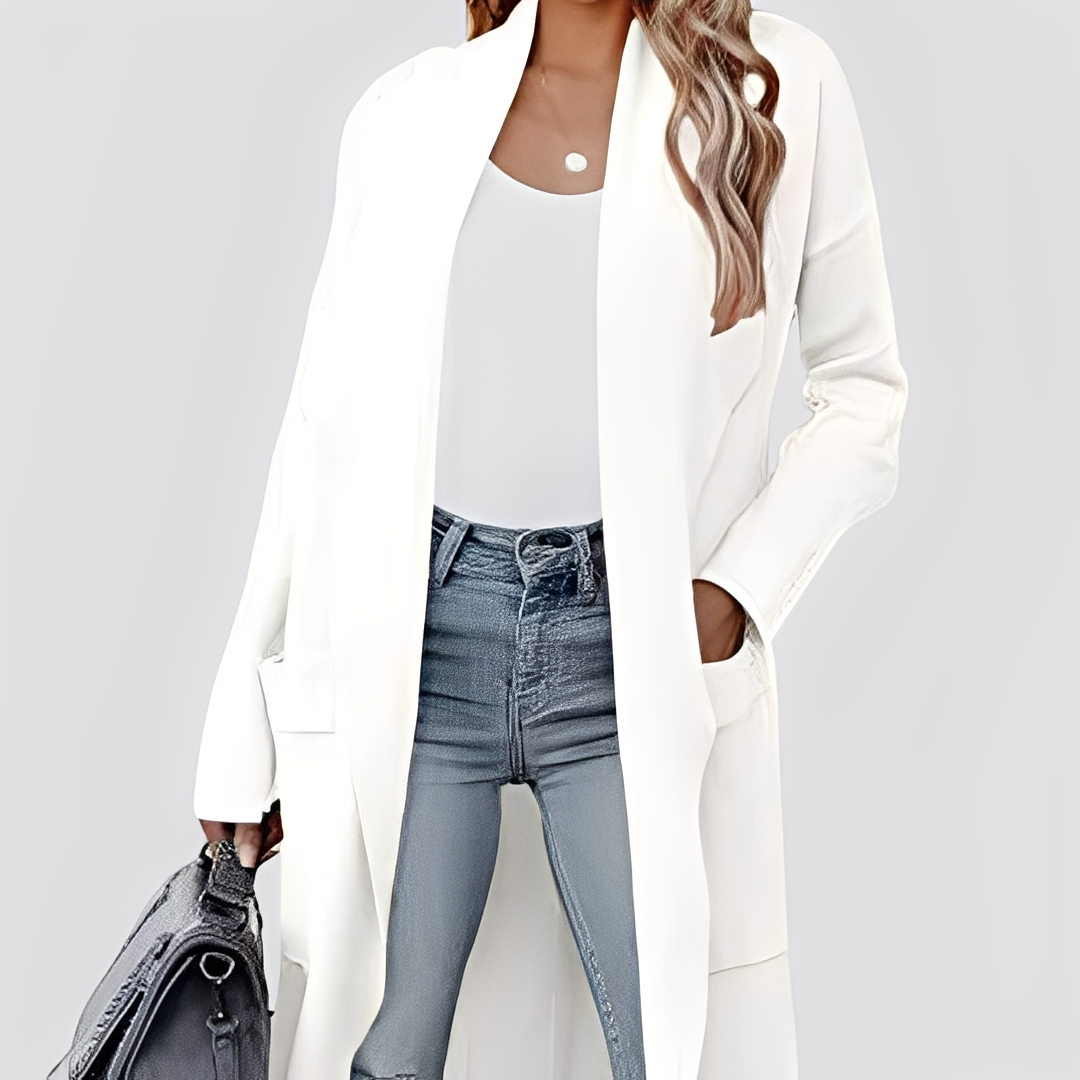 Chantal - Cardigan lung din tweed pentru femei, stil relaxat