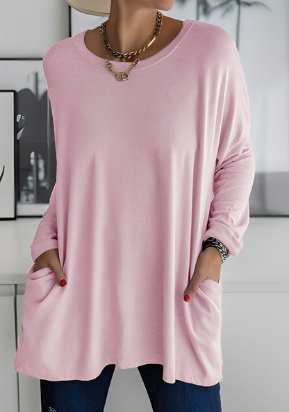 Krystle - Bluză comodă cu mâneci lungi și buzunare pentru femei