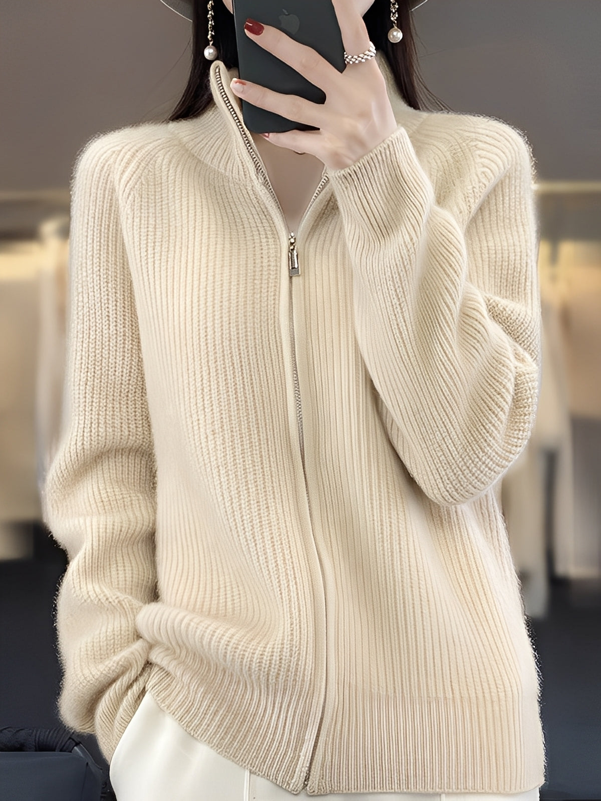 Brylee - Jacheta elegantă de lână cu fermoar pentru femei